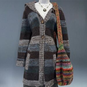 striped chunky knit acrylic cardigan retro boho grunge slouchy studio JPR medium